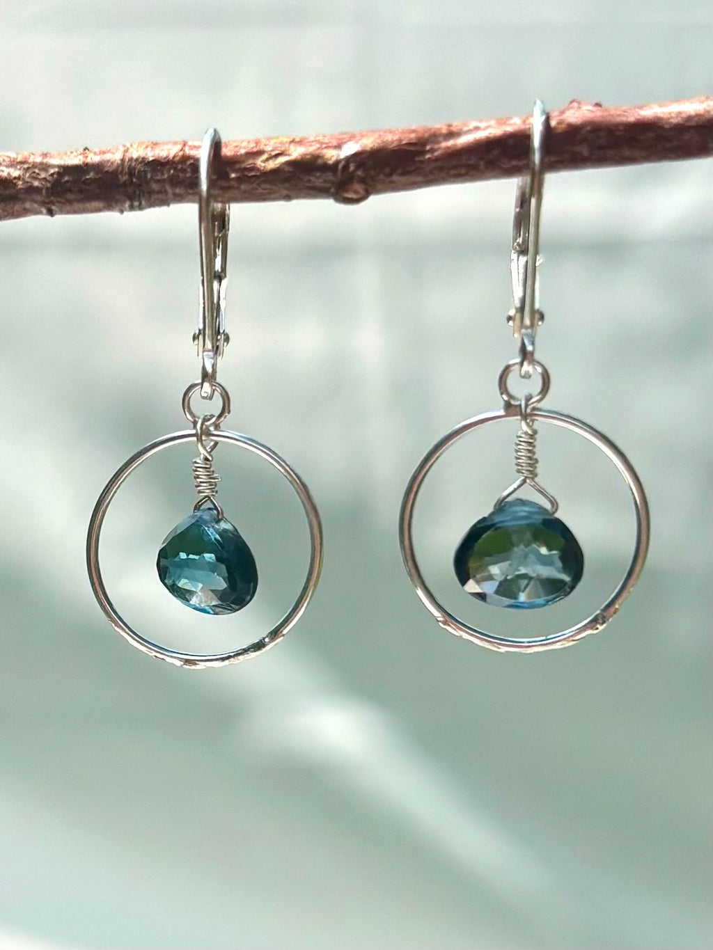 Navy London Blue Topaz Loop Earrings