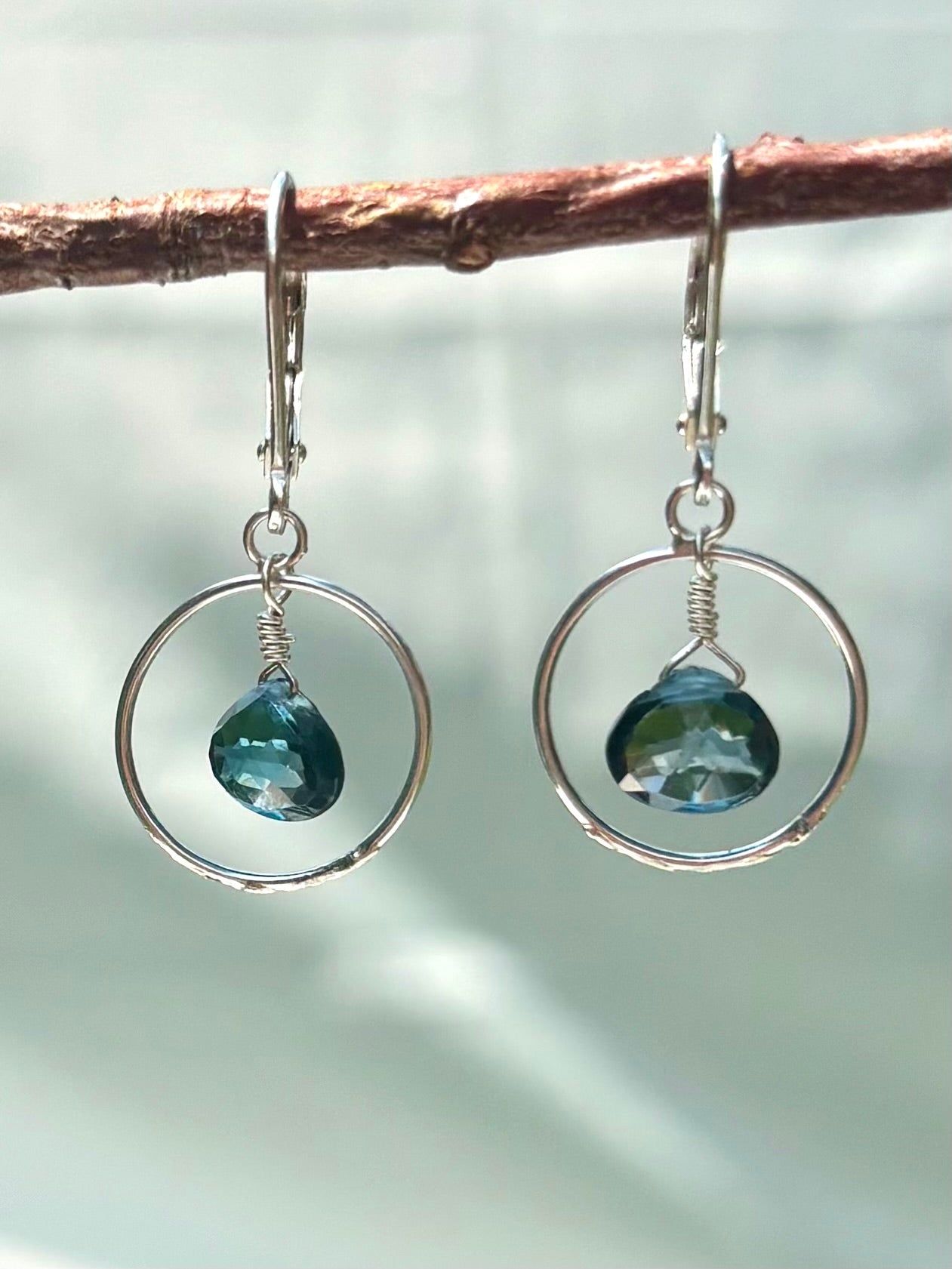 Navy London Blue Topaz Loop Earrings