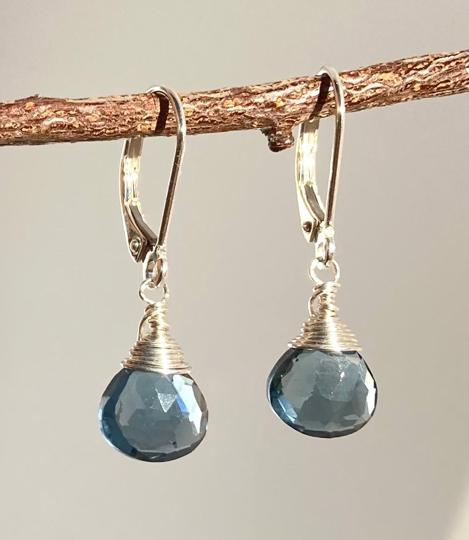 Navy London Blue Topaz Drop Earrings