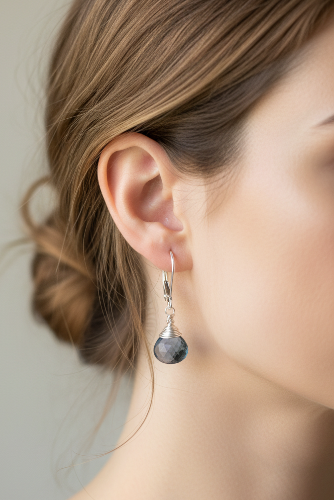 Navy London Blue Topaz Drop Earrings