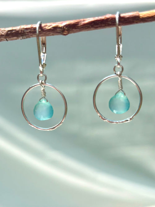 Sea Foam Blue Chalcedony Loop Earrings