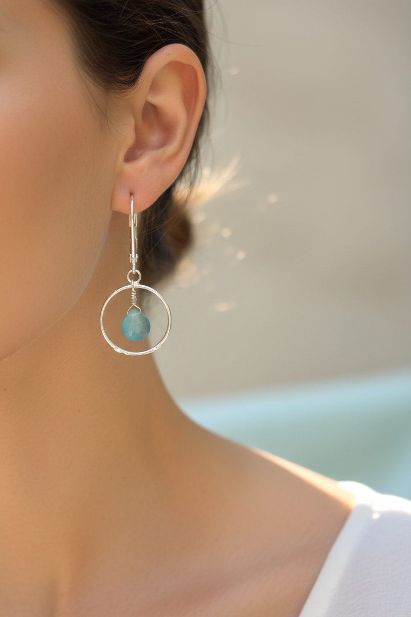Sea Foam Blue Chalcedony Loop Earrings