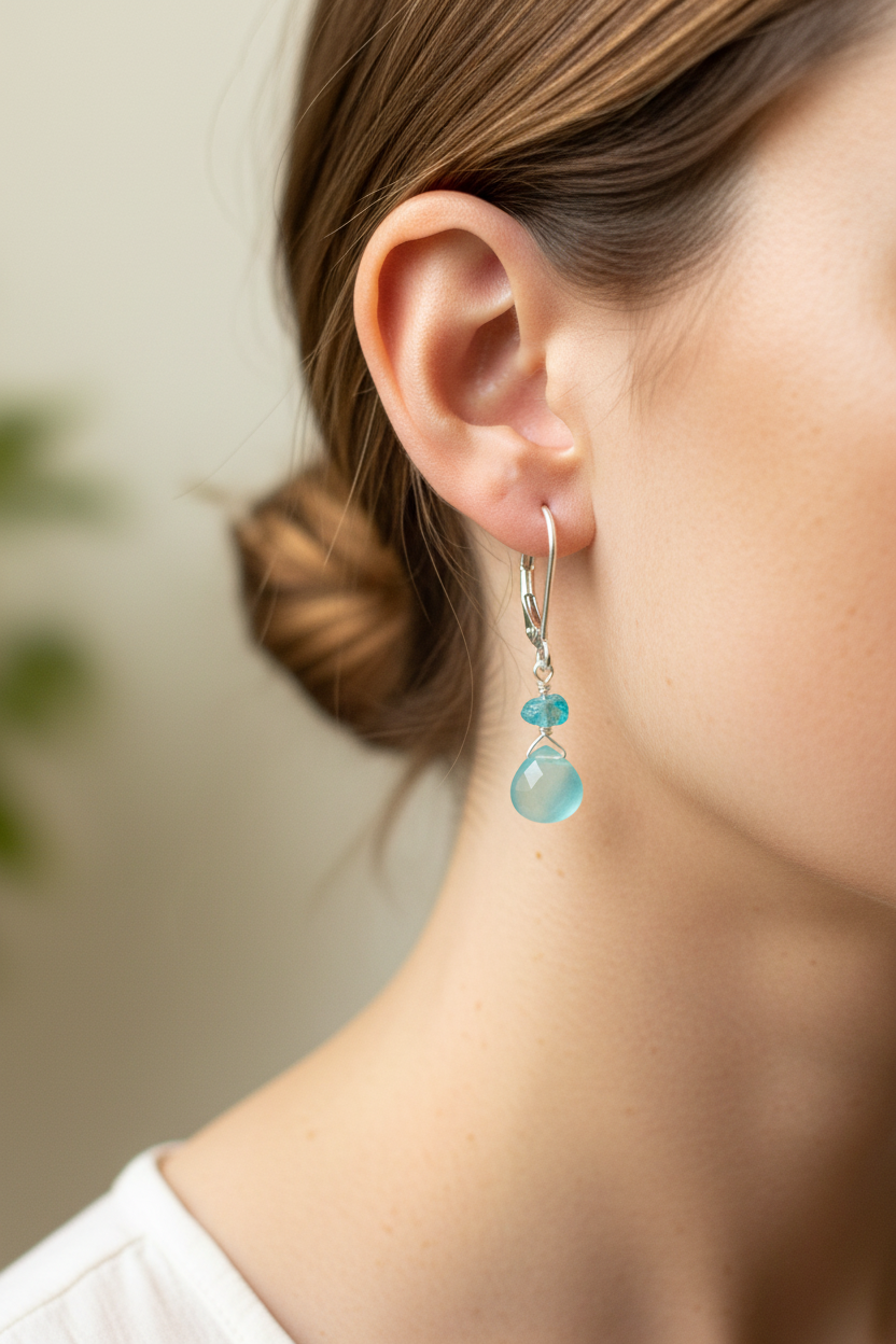 Sea Foam Blue Chalcedony Earrings